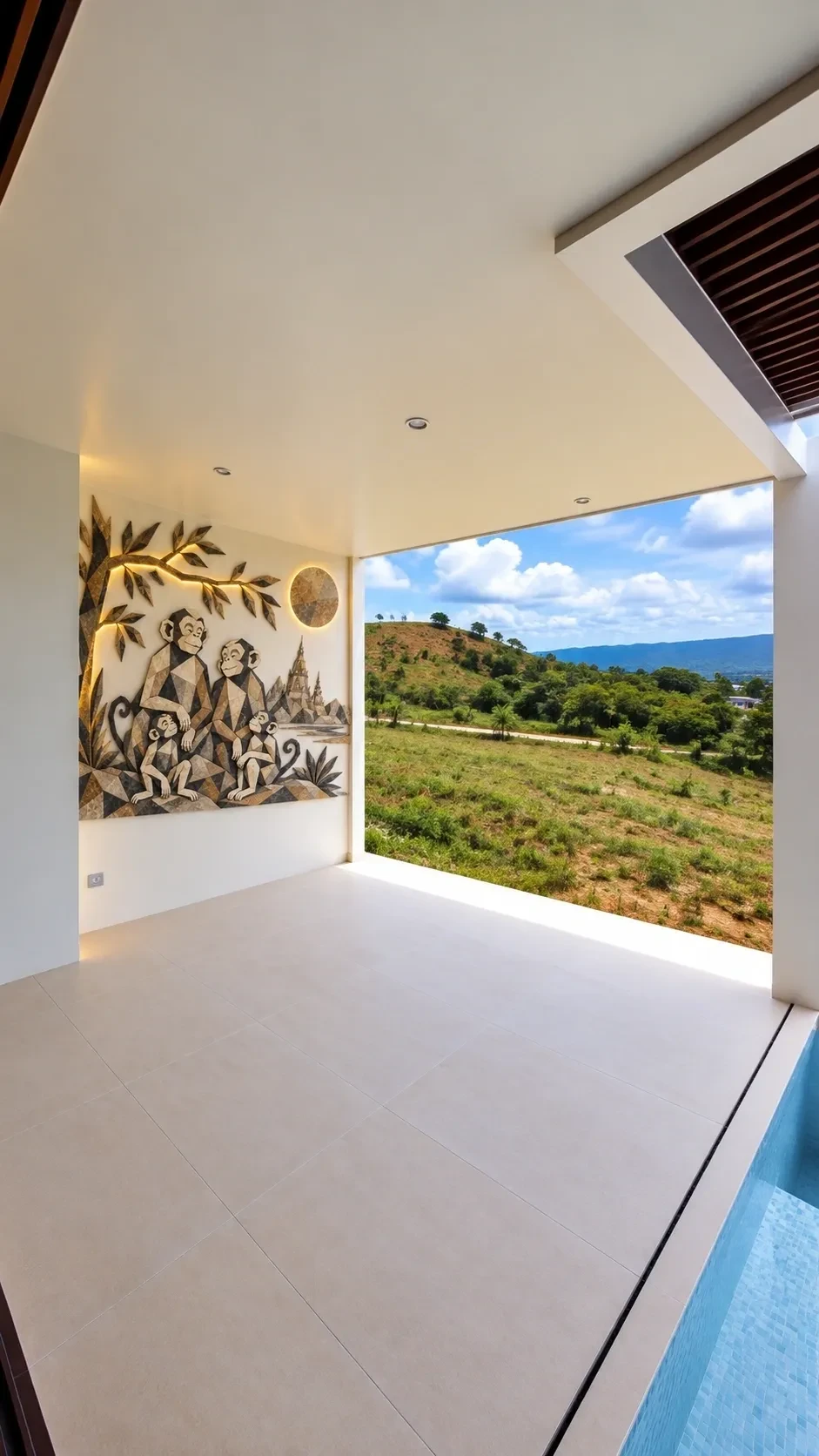 Natural stone art and LED lighting in luxury villa