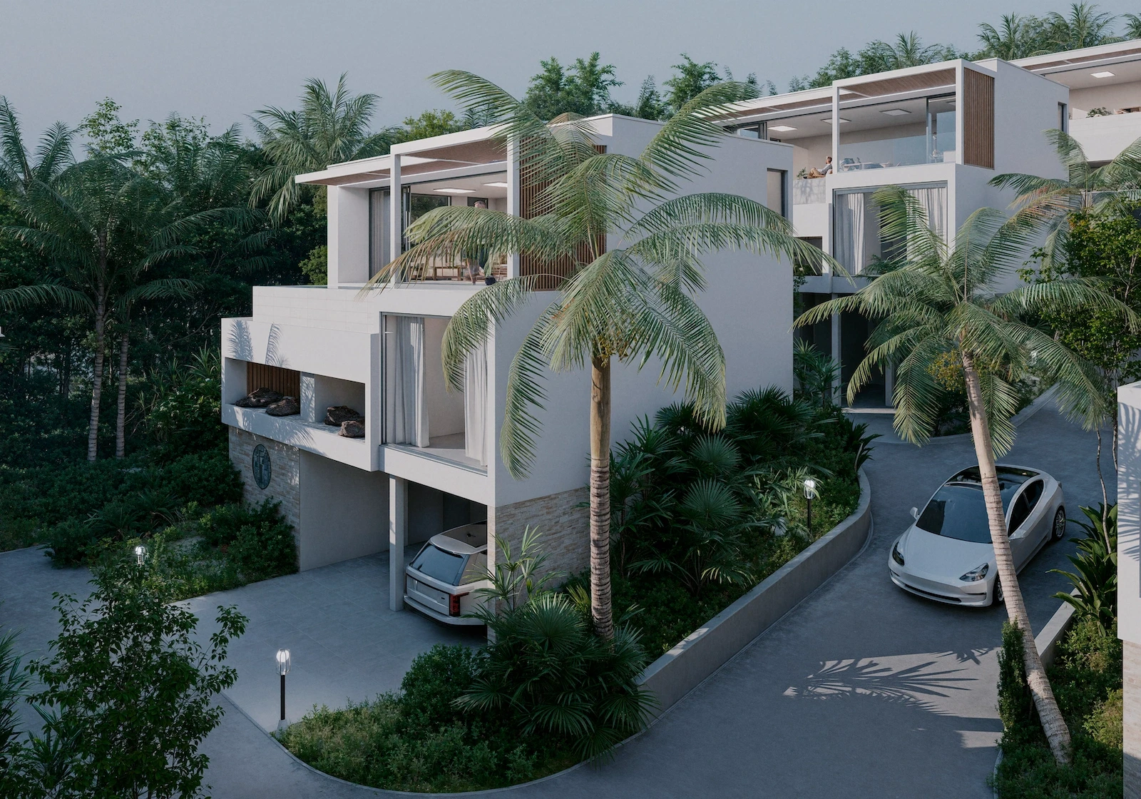 IO Villas — aerial view of villas with tropical gardens