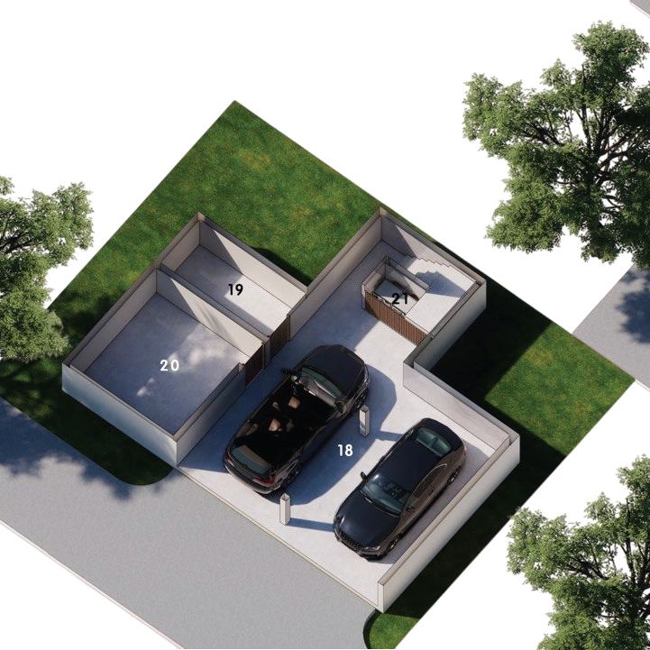 IO Villas — план цокольного этажа: парковка, кладовая
