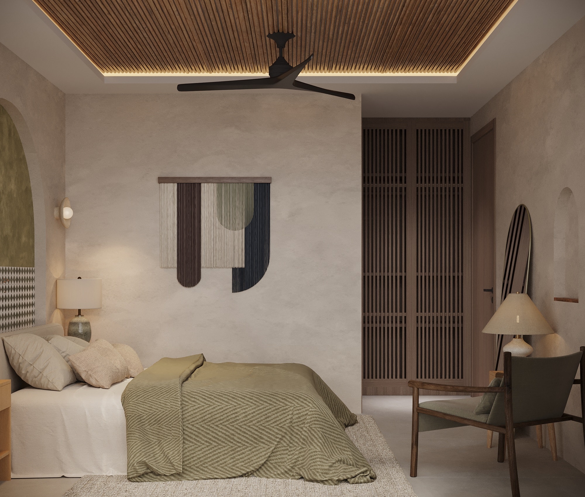 IO Villas — Bedroom 3: minimalist bedroom with wall art