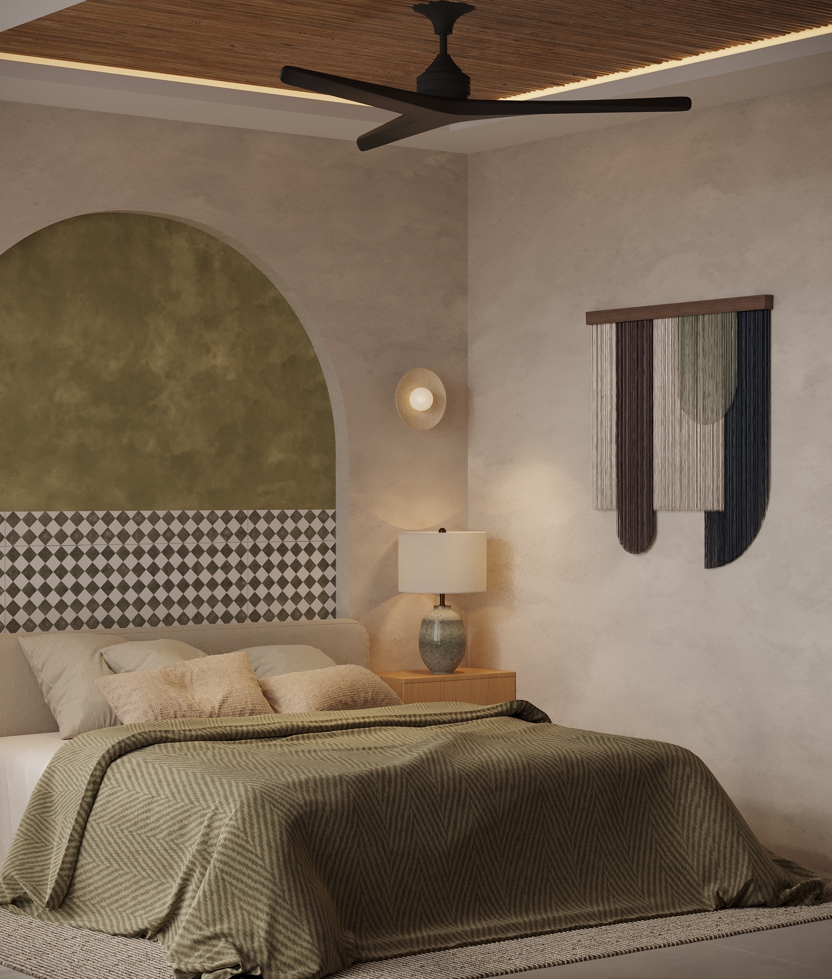 IO Villas — Bedroom 3: arched headboard design
