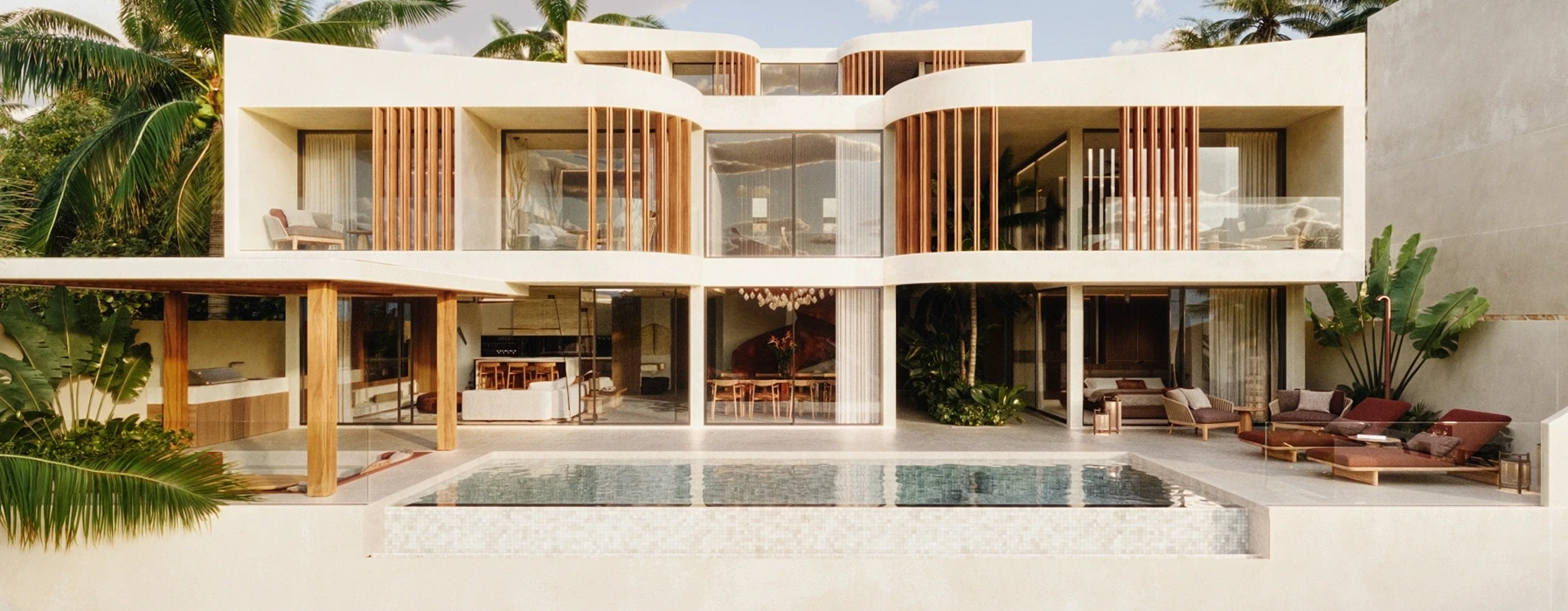 Wasana Villas — AI-рендер на закате