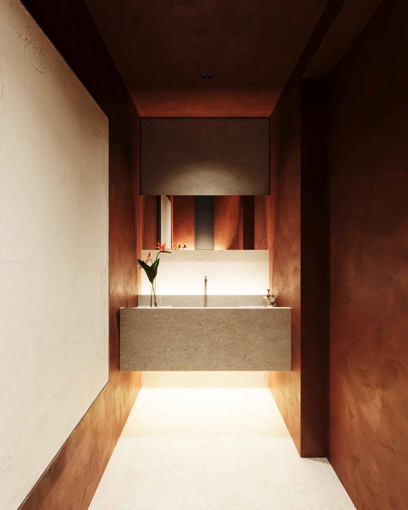Wasana Villa — guest toilet with terrazzo basin and brass fixtures