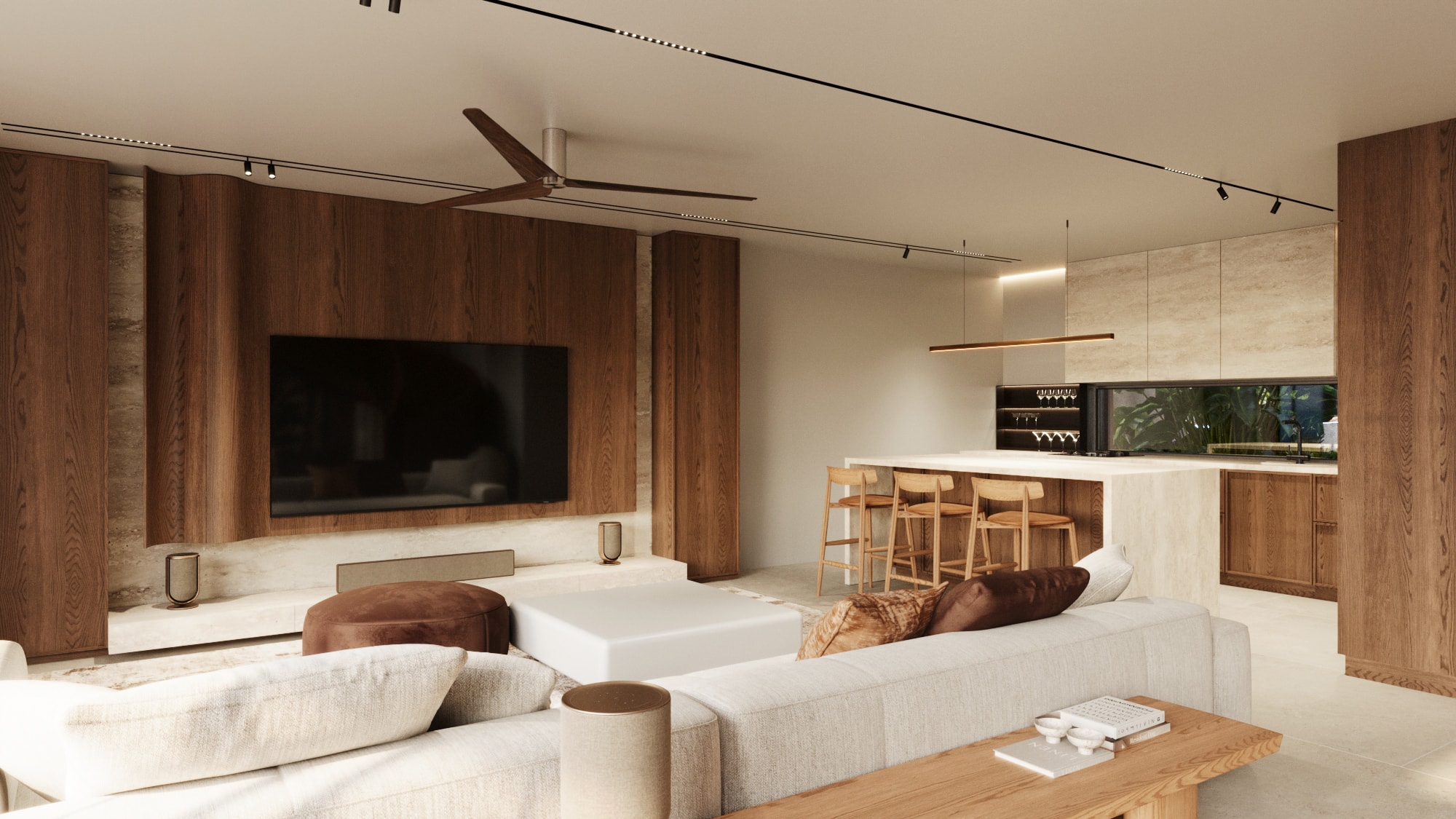Wasana Villa — kitchen and dining with floor-to-ceiling glazing